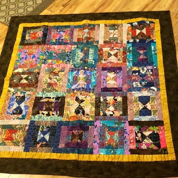 MODERN quilt around the world colorful  handmade - Picture 1 of 10